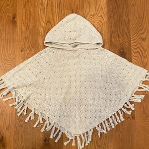 Garnet Hill Kids Hooded Knit Poncho with Fringe